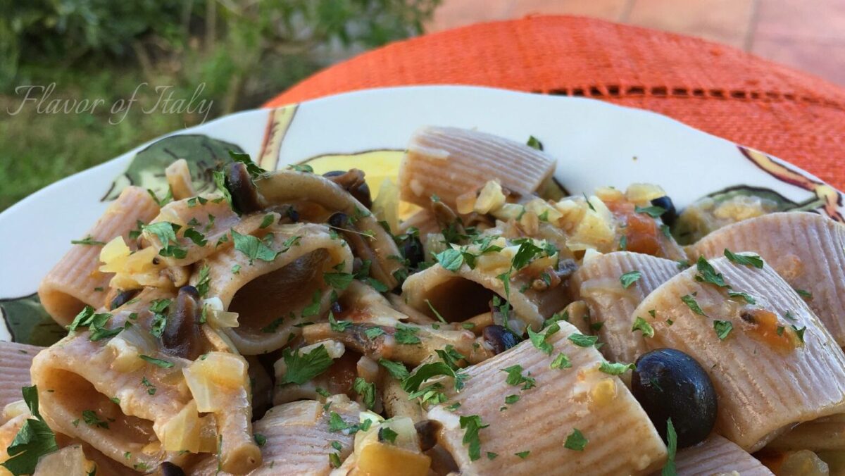 Farro pasta with pioppini mushrooms