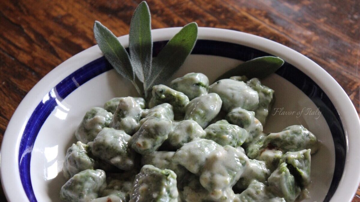 Broccoli rabe and ricotta gnocchi with a gorgonzola cream sauce