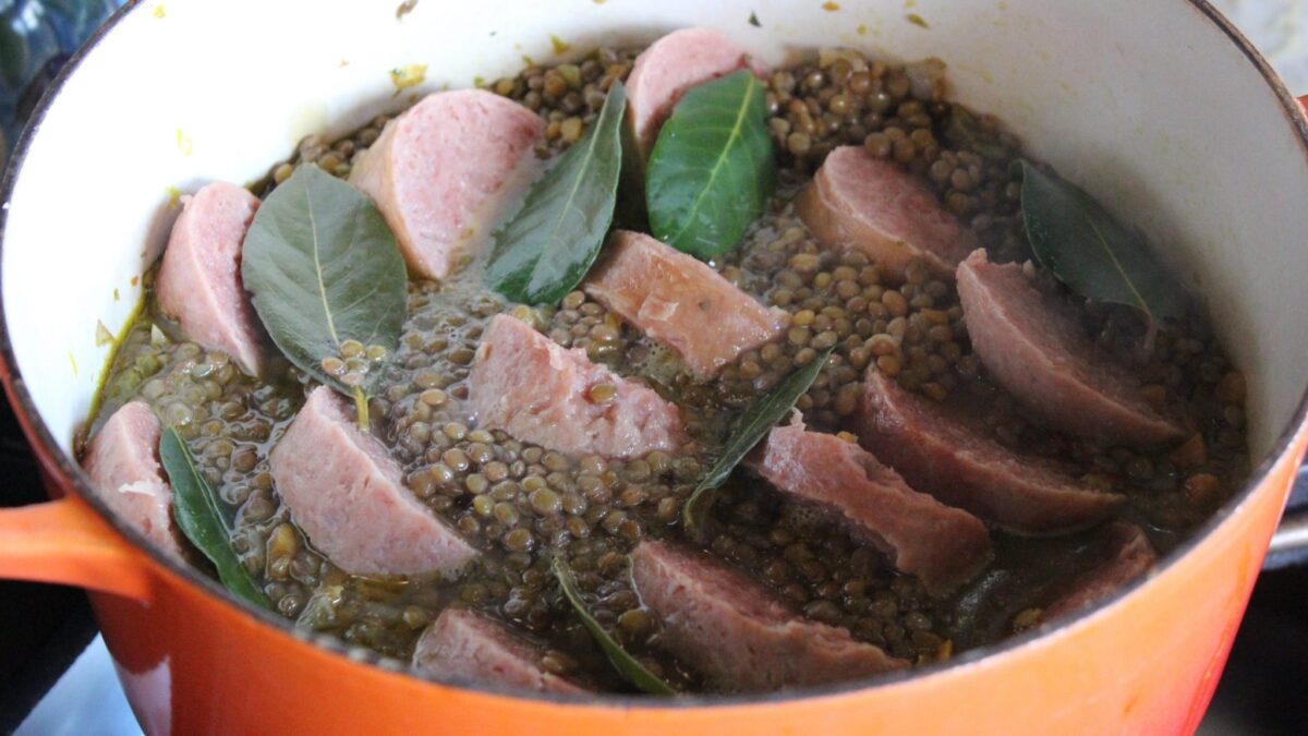 Pork Sausage with Lentils is a classic New Year's Day dish in Italy