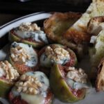 Bruschetta with plump oven roasted fresh figs, Gorgonzola and walnuts