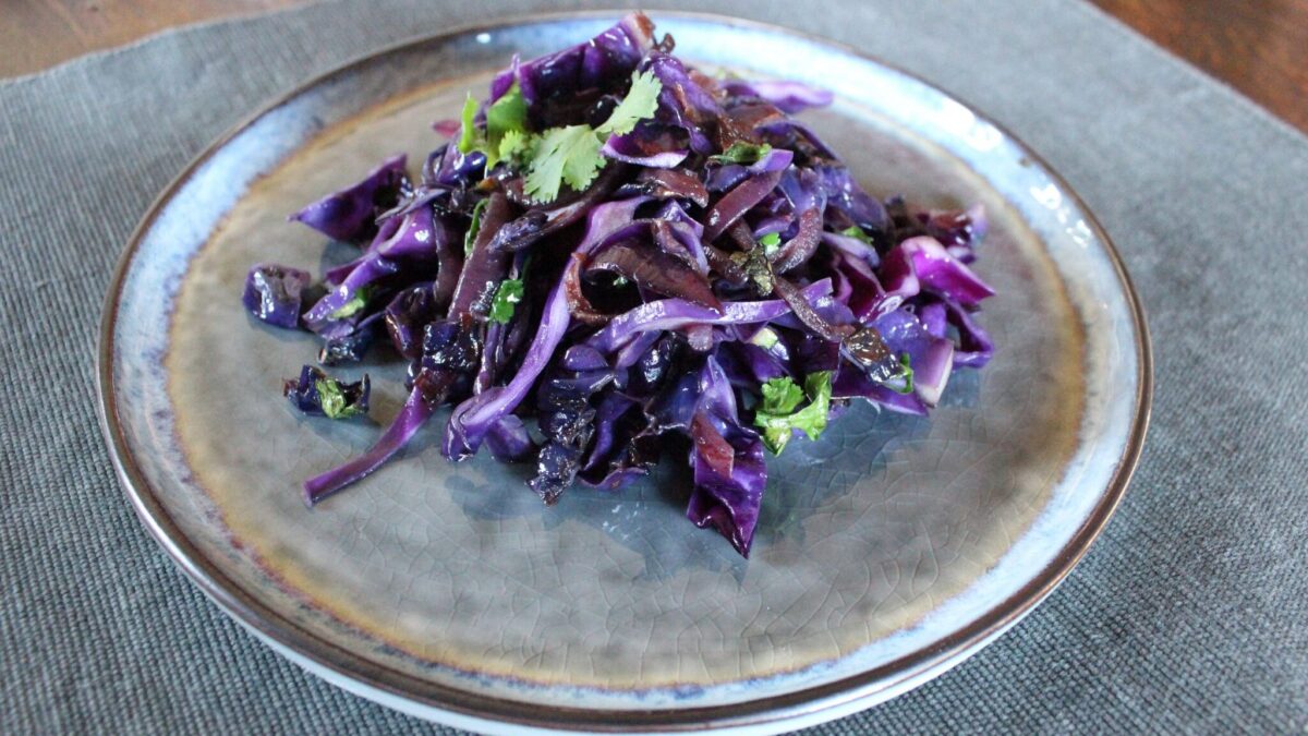 Delicious sautéed purple cabbage and fresh coriander