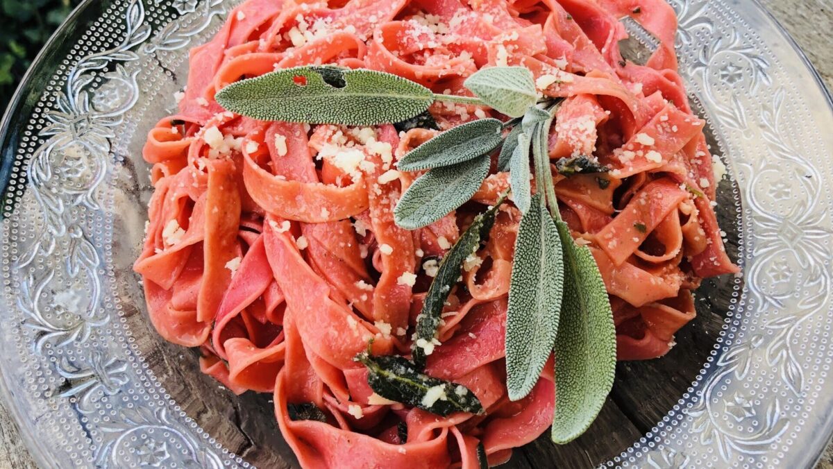 Beetroot Fettuccine with Butter and Sage