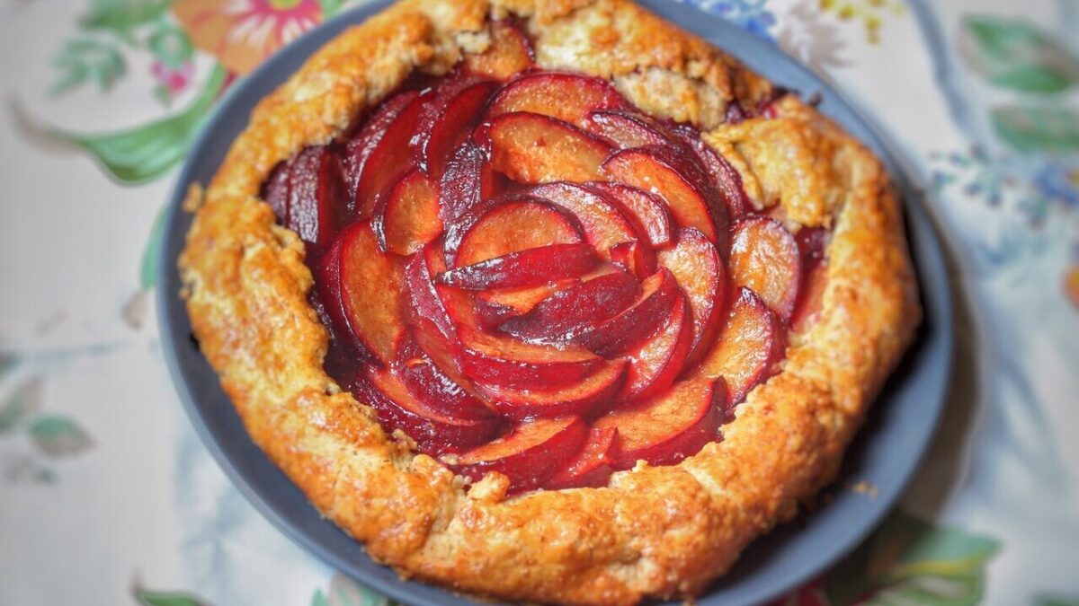 Freshly baked plum tart