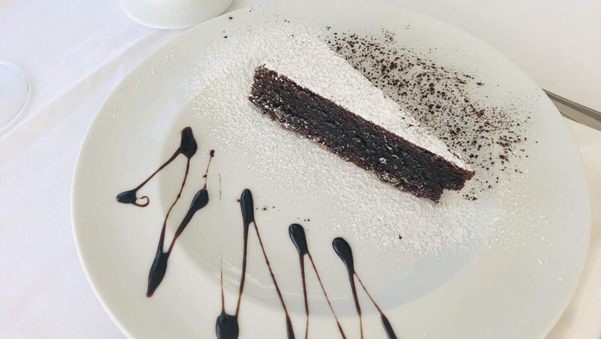 Delicious dark chocolate gluten-free almond flour cake (Torta Caprese) from the Island of Capri