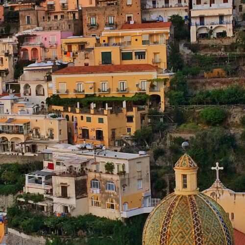 Positano, Campania and the fish scale Vietri tile cupola