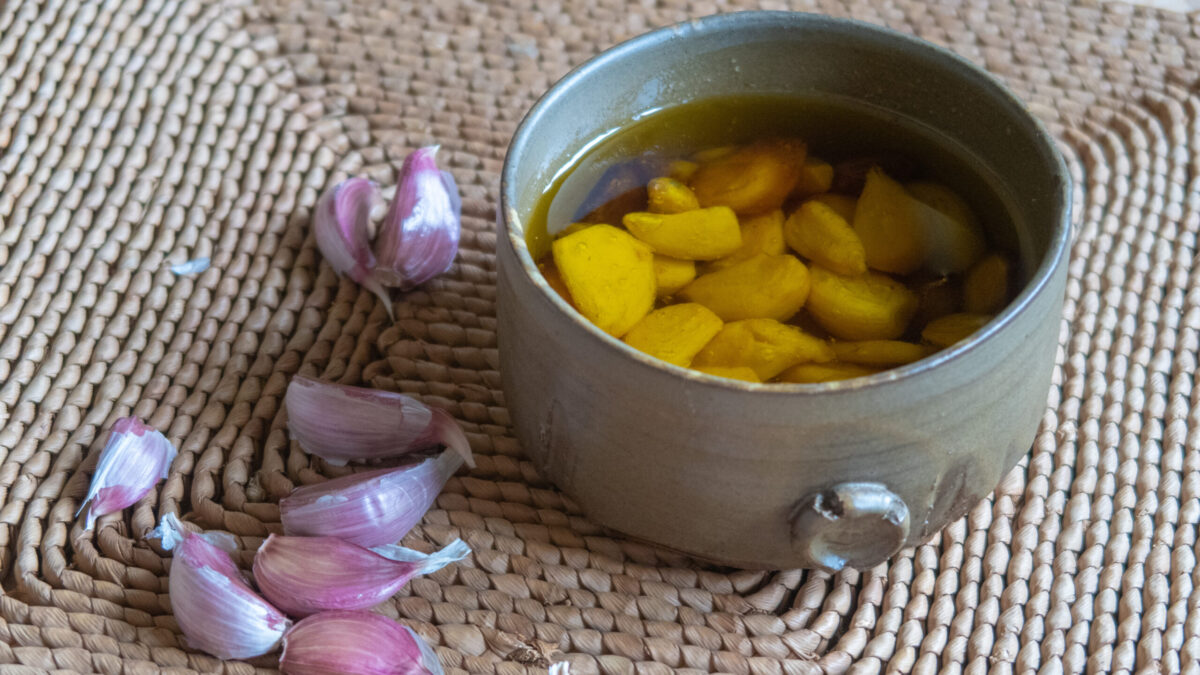 Garlic confit is a delicious umami rich condiment