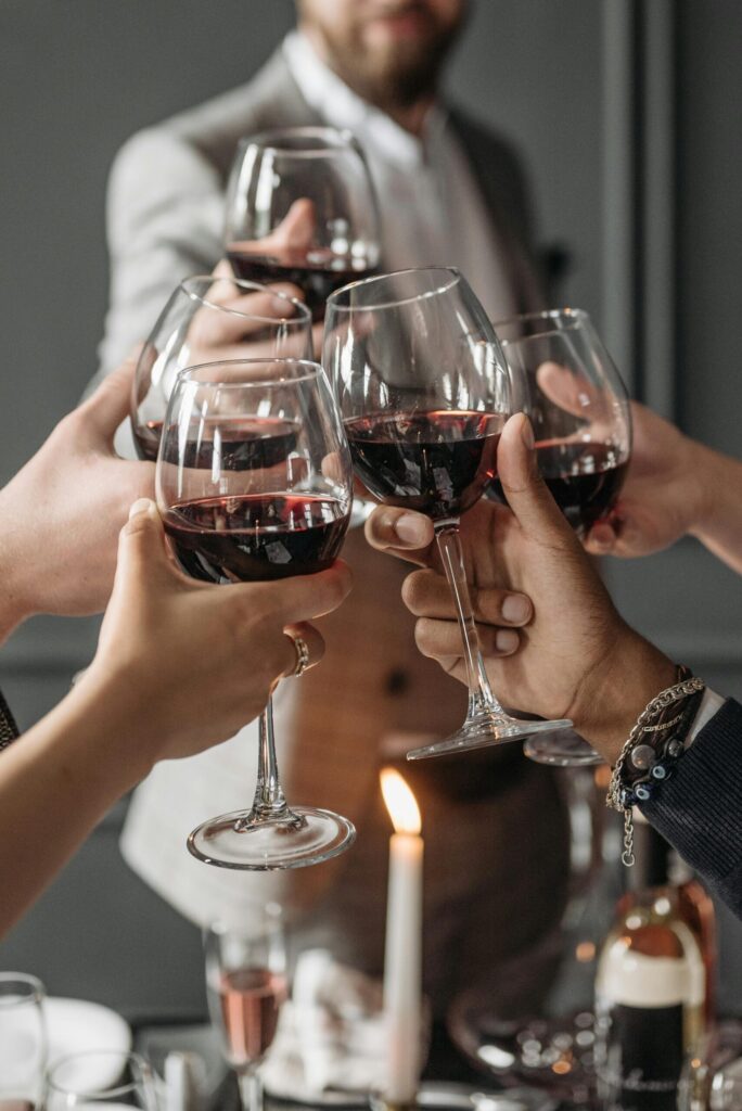 toasting with wine
