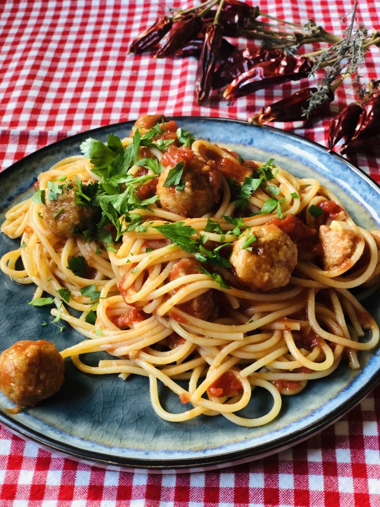 spicy meatball spaghetti