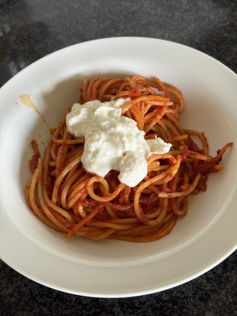 red sauce on spaghetti