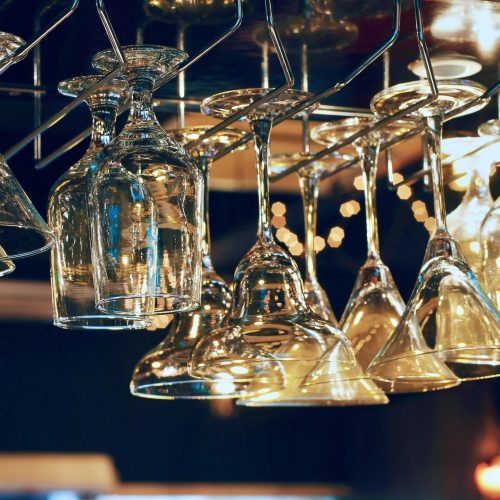 Wine glasses hanging