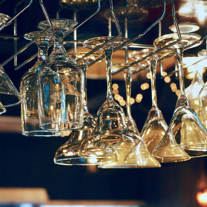 Wine glasses hanging